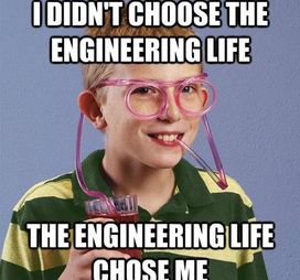 Meme of nerdy child with glasses and text "I didn't choose the engineering life; the engineering life chose me"
